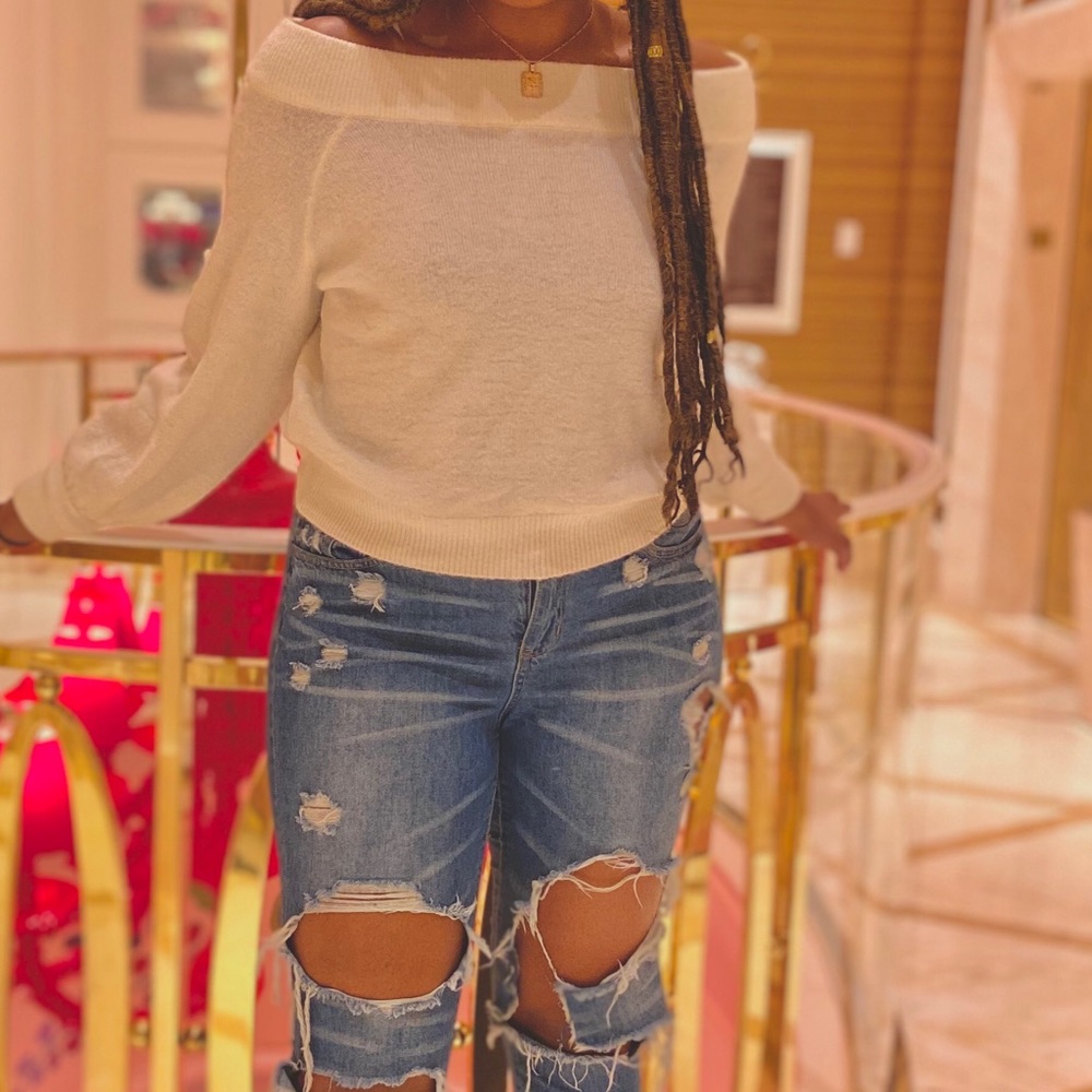White Off-the-Shoulder Sweater